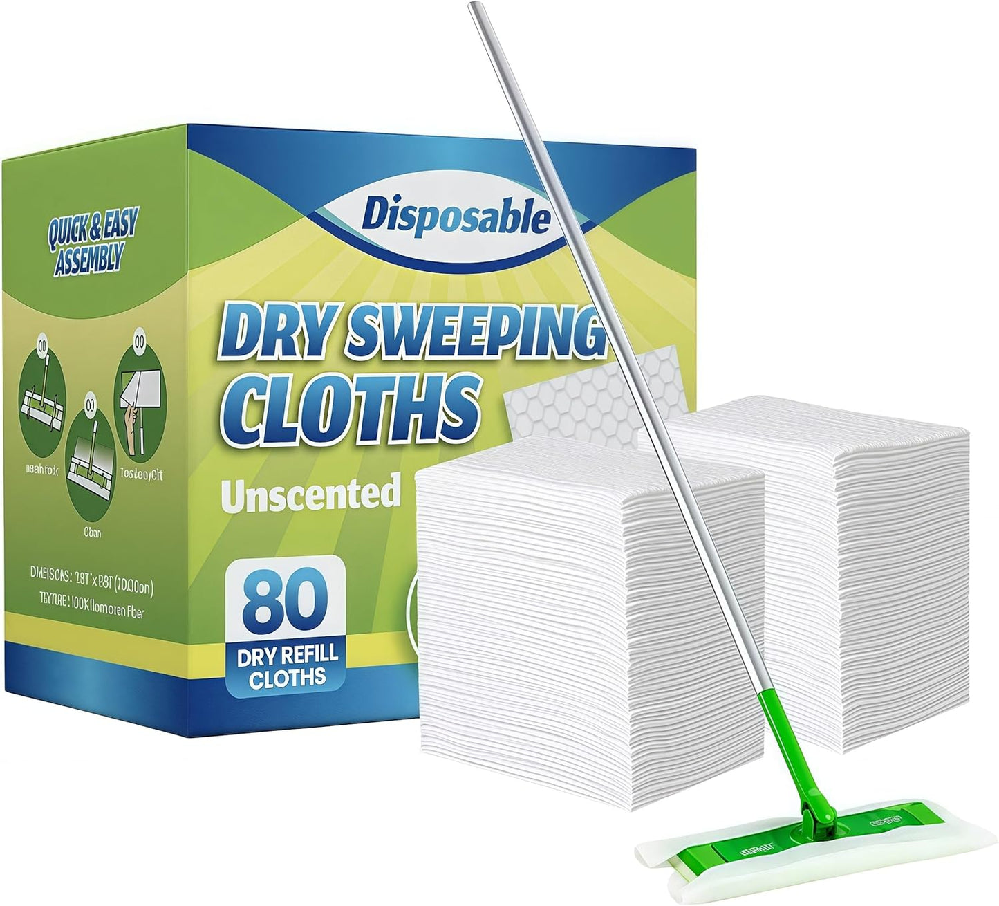 SUZZYVINE Dry Sweeping Cloths Dry Pads Refills 80 Count Dry Mop Refills for Floor Mopping and