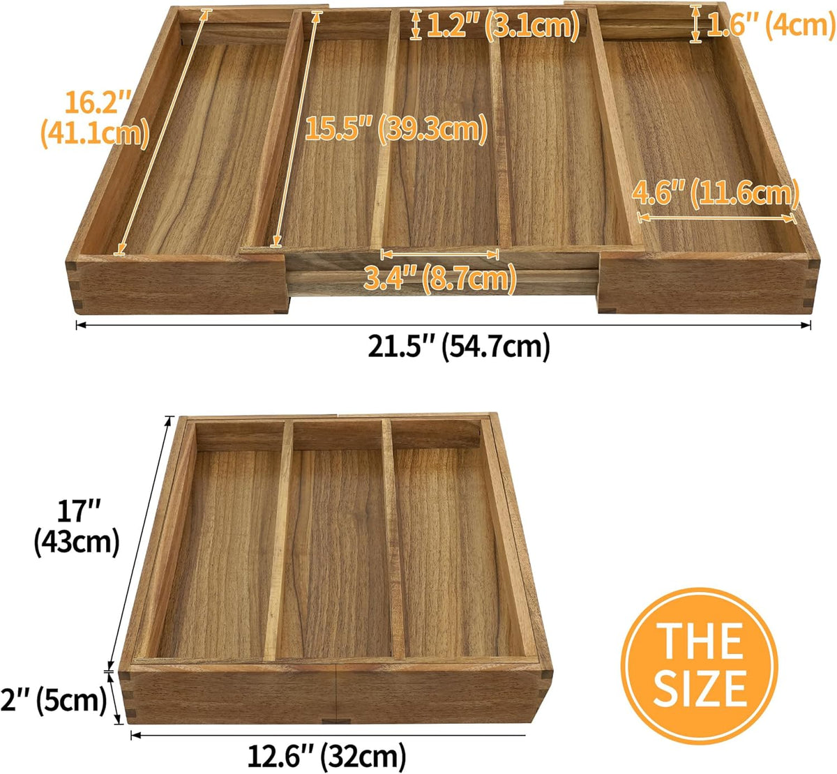 Luxury Acacia Silverware Organizer -Kitchen Drawer Organizer - Utensil Holder and Cutlery Organizer