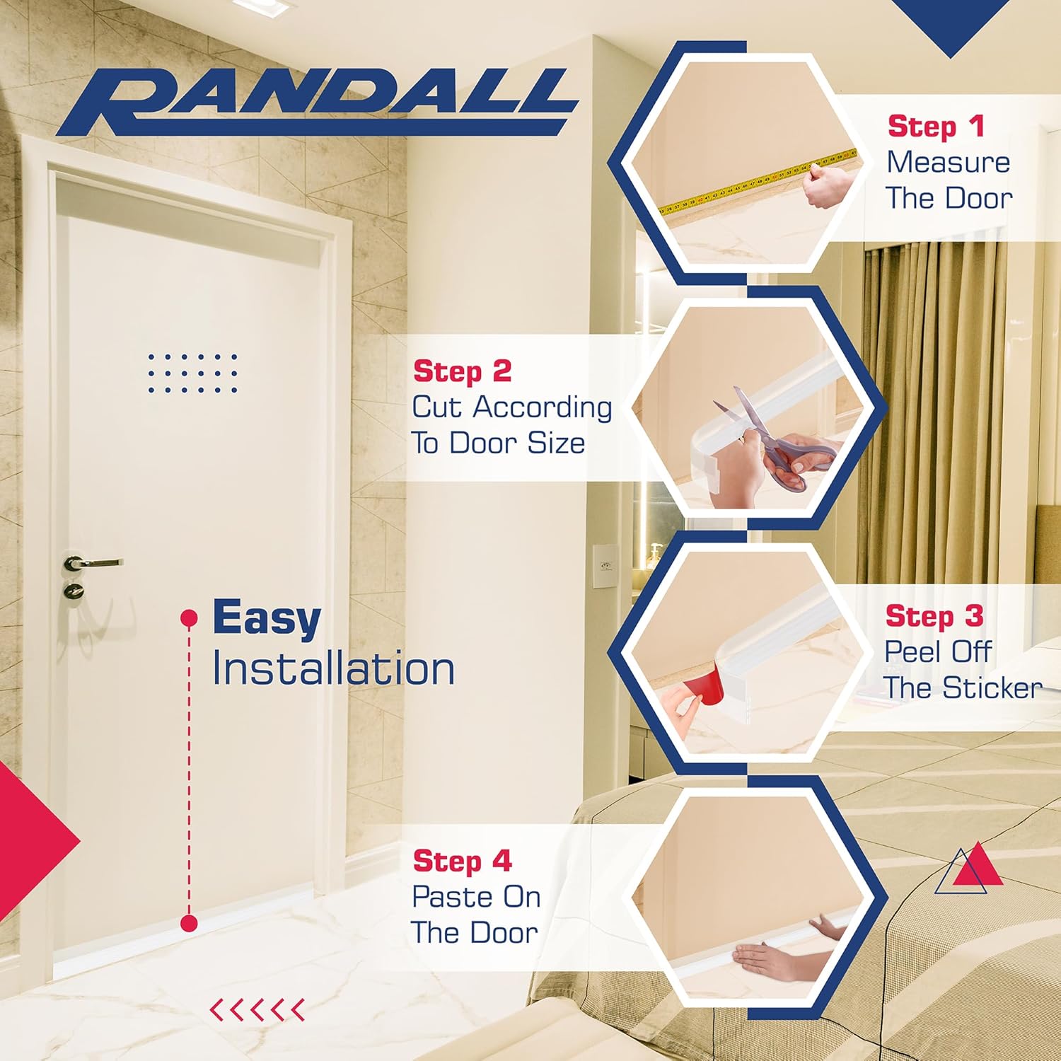Adhesive Backed Door Draft Stopper – Silicone Under Door Sweep for Interior & Exterior Doors, Noise