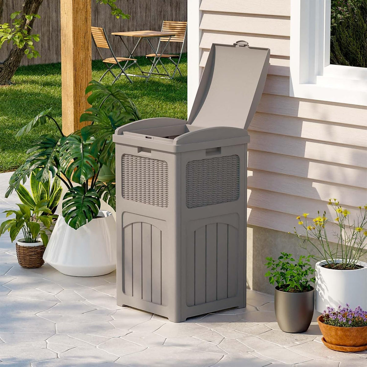 Patiowell 36 Gallon Outdoor Trash Can, Resin Outdoor Garbage Can with Lid for Patio, Backyard
