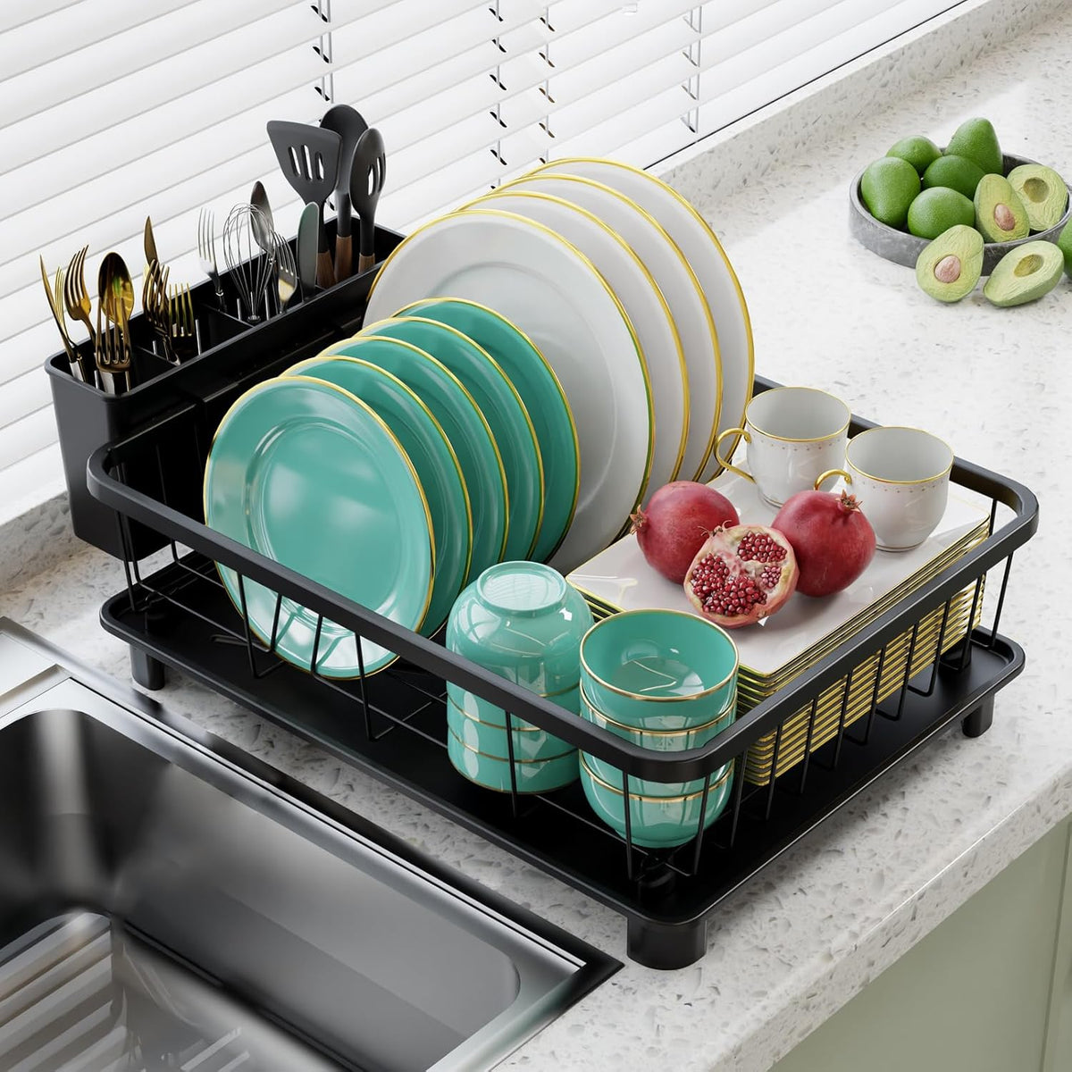 Dish Drying Rack - Space-Saving Dish Rack,Dish Racks for Kitchen Counter with Drainboard, Rustproof