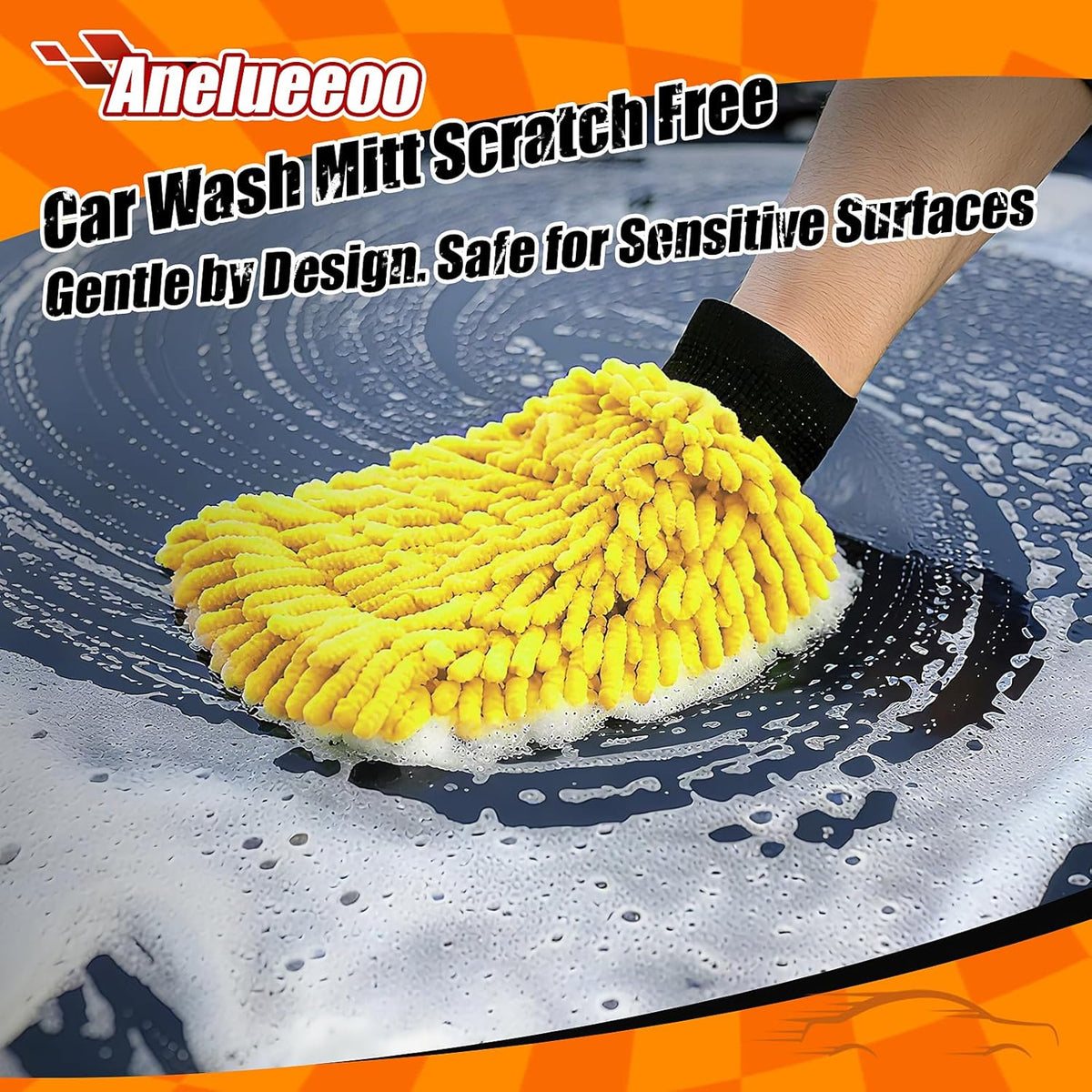 Car Wash Mitt Microfiber, Premium Chenille Microfiber Wash Car Mitts Sponge Scratch Free &