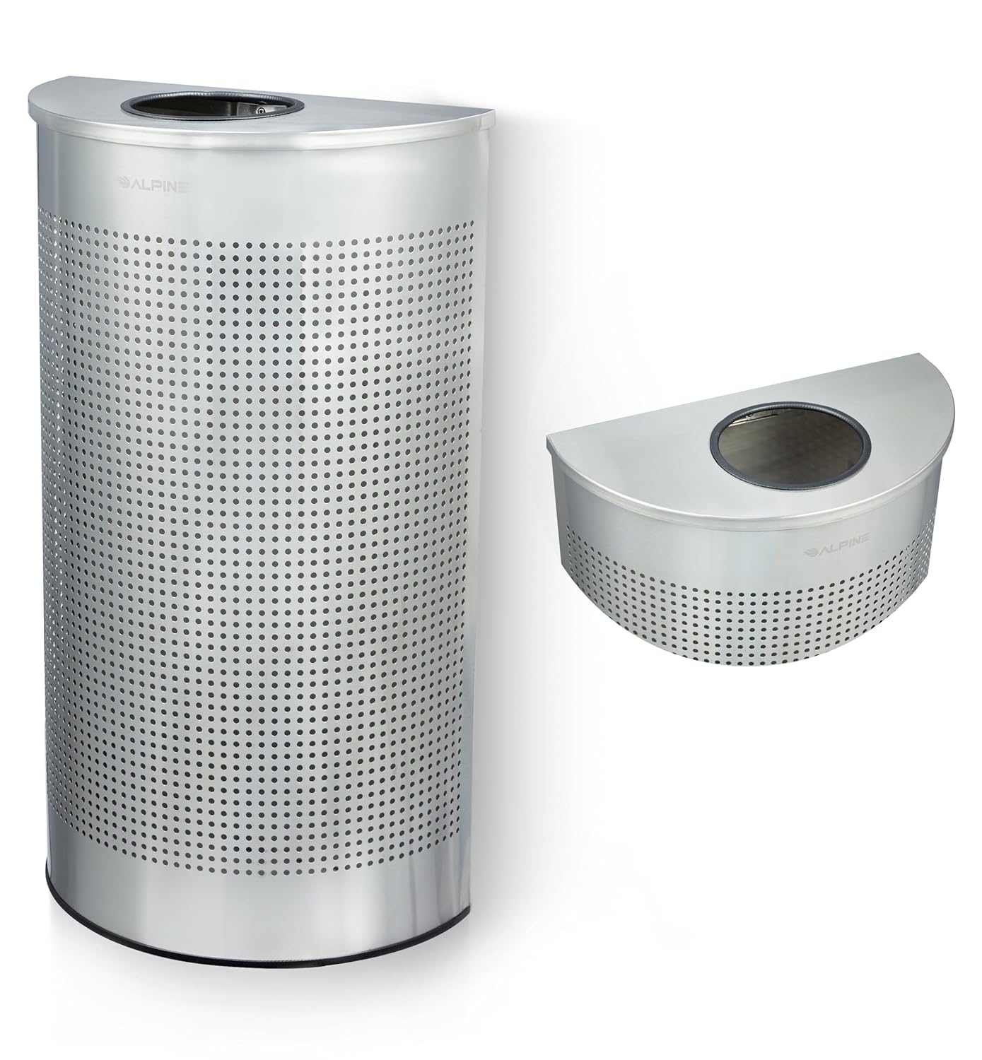 Alpine Half Round Trash Can Open Top - Modern 12 Gallon Stainless Steel Space Saving Indoor