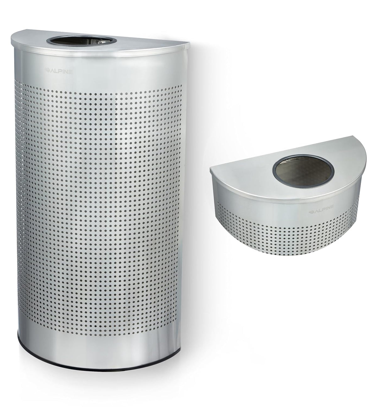 Alpine Half Round Trash Can Open Top - Modern 12 Gallon Stainless Steel Space Saving Indoor