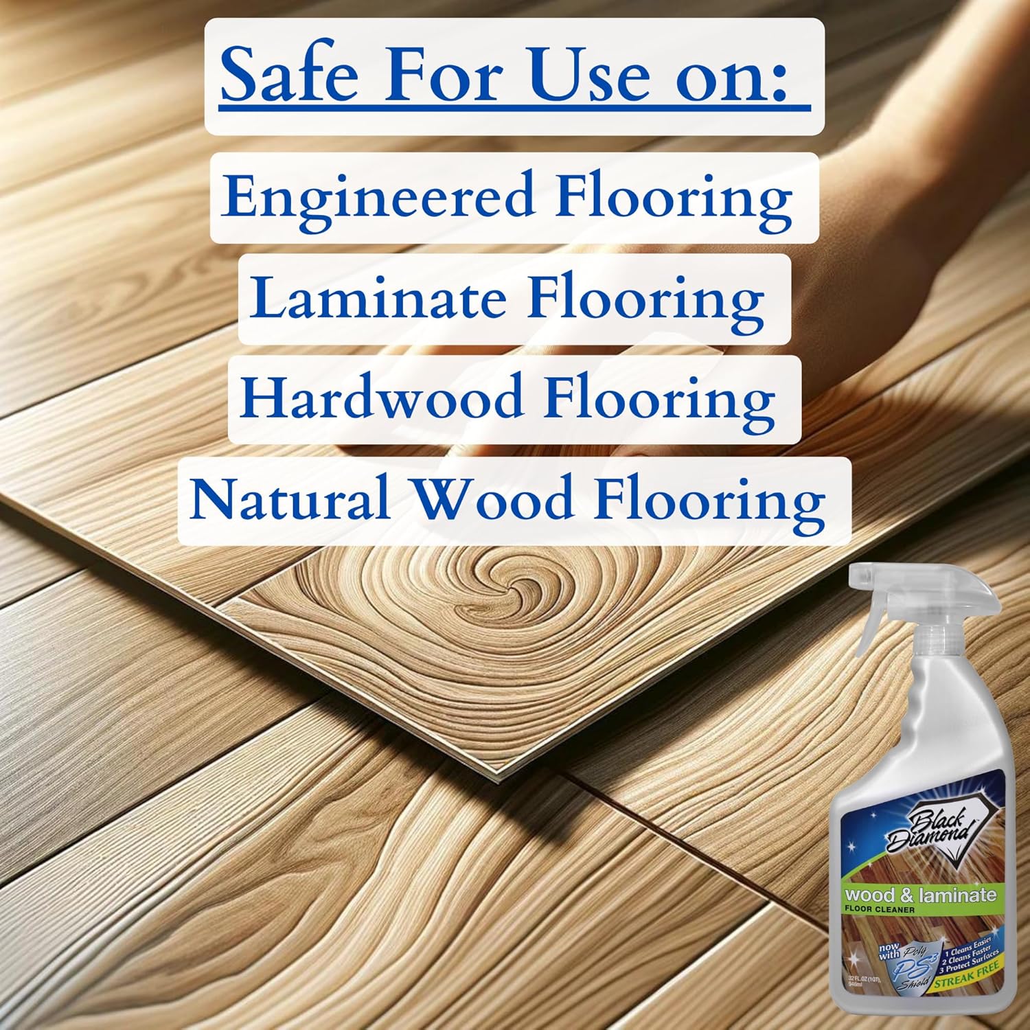 Black Diamond Stoneworks Wood & Laminate Floor Cleaner- Ready to Use Non-Toxic No-Rinse Formula