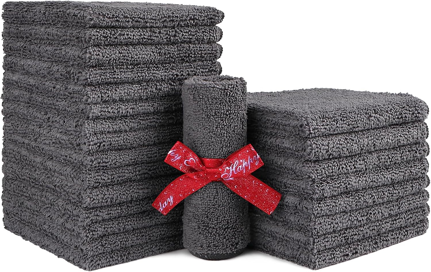 HOMEXCEL Microfiber Washcloths 24 Pack, Highly Absorbent and Soft Face Towel, Multi-Purpose Grey
