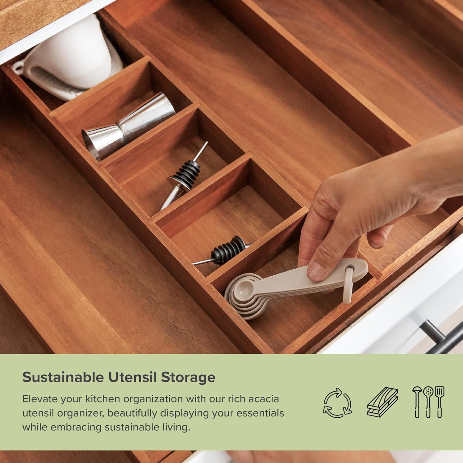 KitchenEdge Adjustable Kitchen Drawer Organizer for Utensils and Junk, Food-Safe Contract Grade