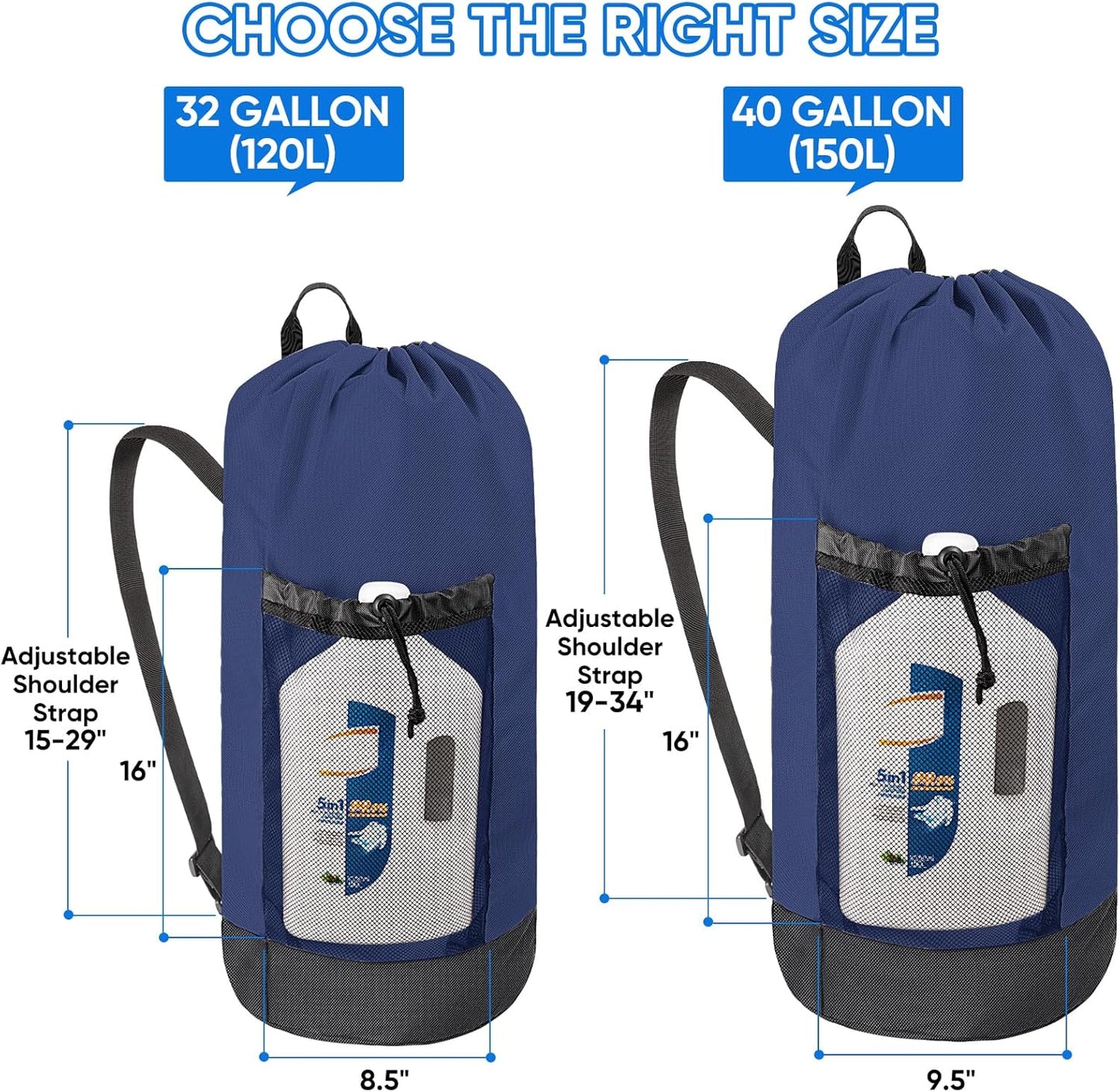 BALEINE 150L Laundry Bag Backpack, 900D Oxford Fabric Large Travel Laundry Bags with Shoulder