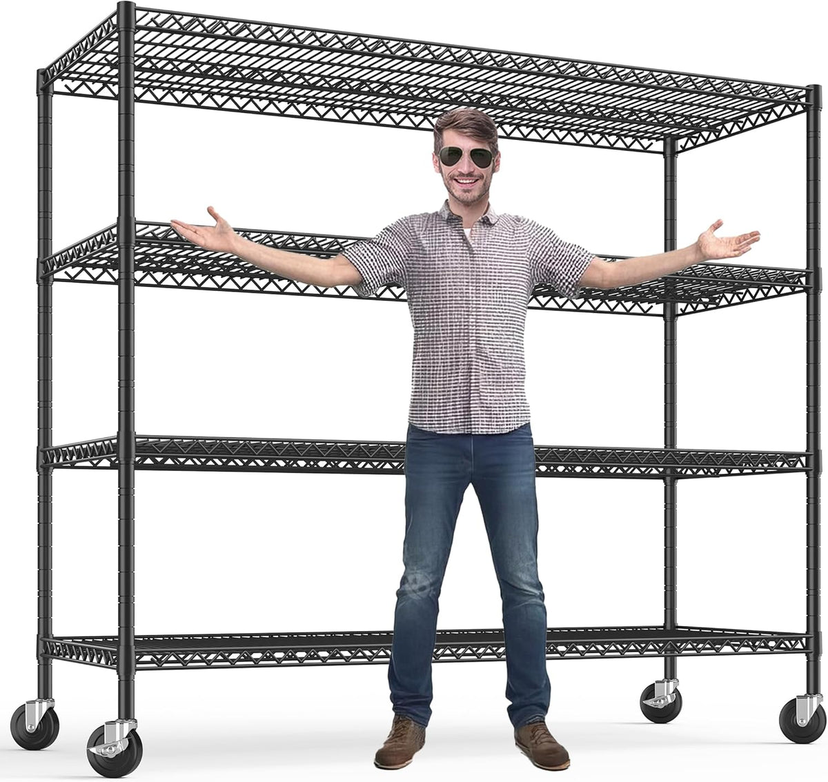 REIBII 75.6" H Storage Shelves 2500LBS Wire Shelving Unit with Wheels Garage Shelving Heavy Duty