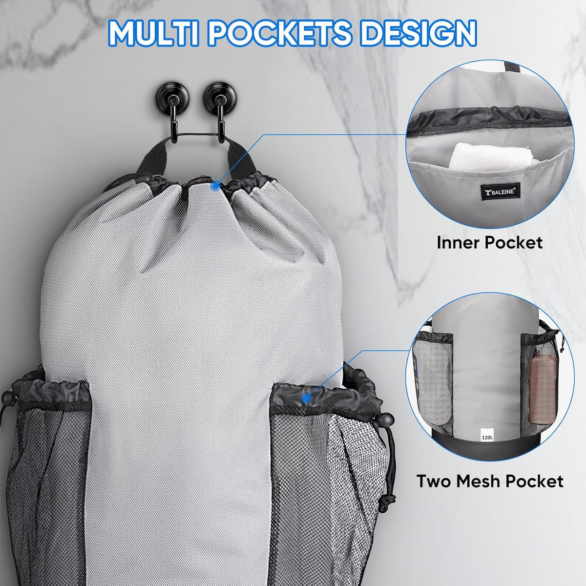 BALEINE 150L Laundry Bag Backpack, 900D Oxford Fabric Large Travel Laundry Bags with Shoulder