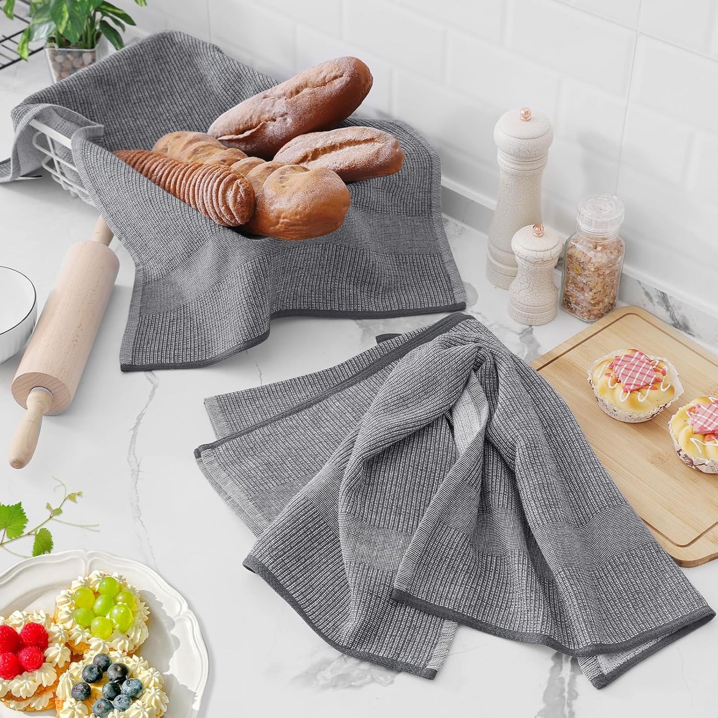 Homaxy Premium Kitchen Towels(18”x 28”, 6 Pack), Large Cotton Kitchen Hand Towels, Flat and Terry