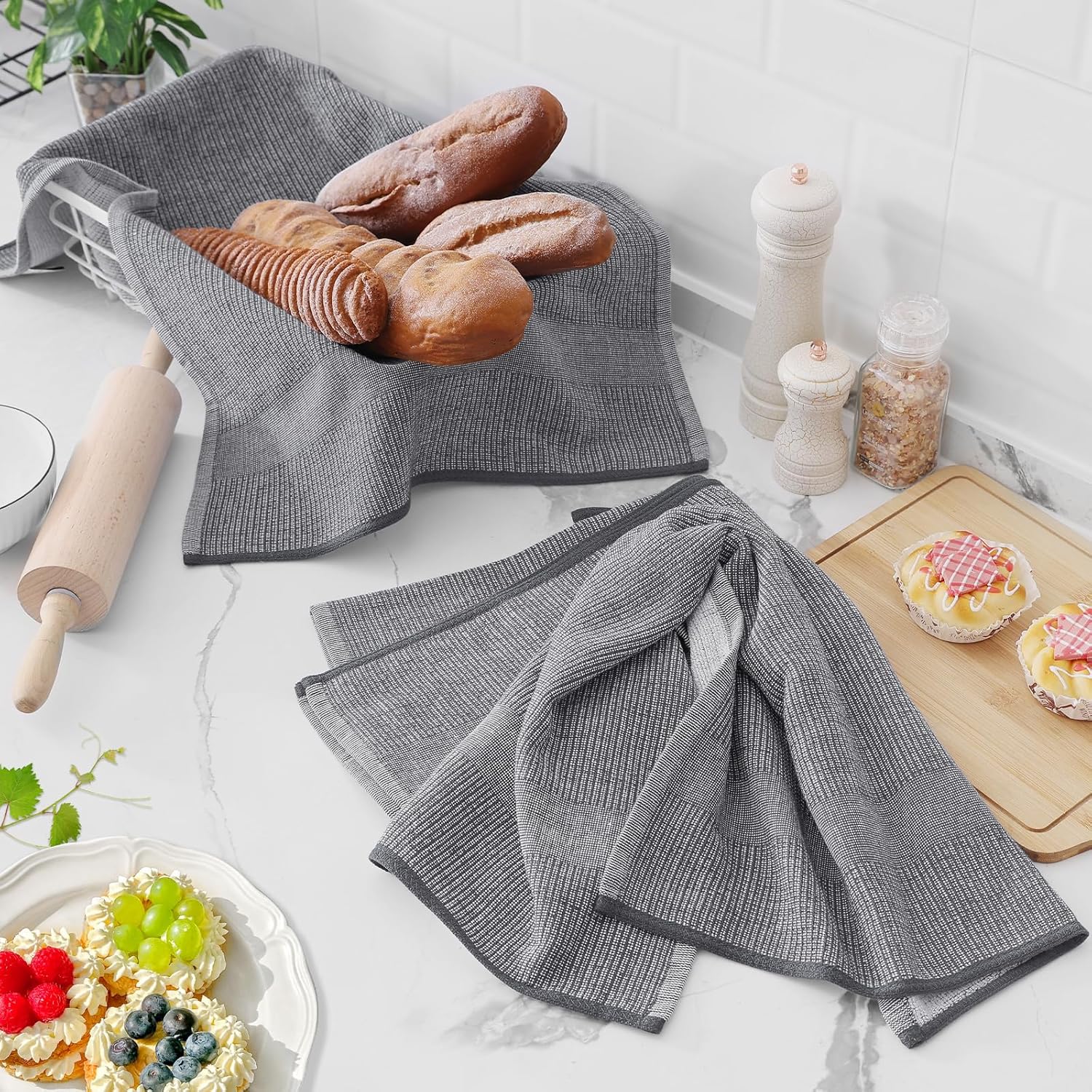 Homaxy Premium Kitchen Towels(18”x 28”, 6 Pack), Large Cotton Kitchen Hand Towels, Flat and Terry