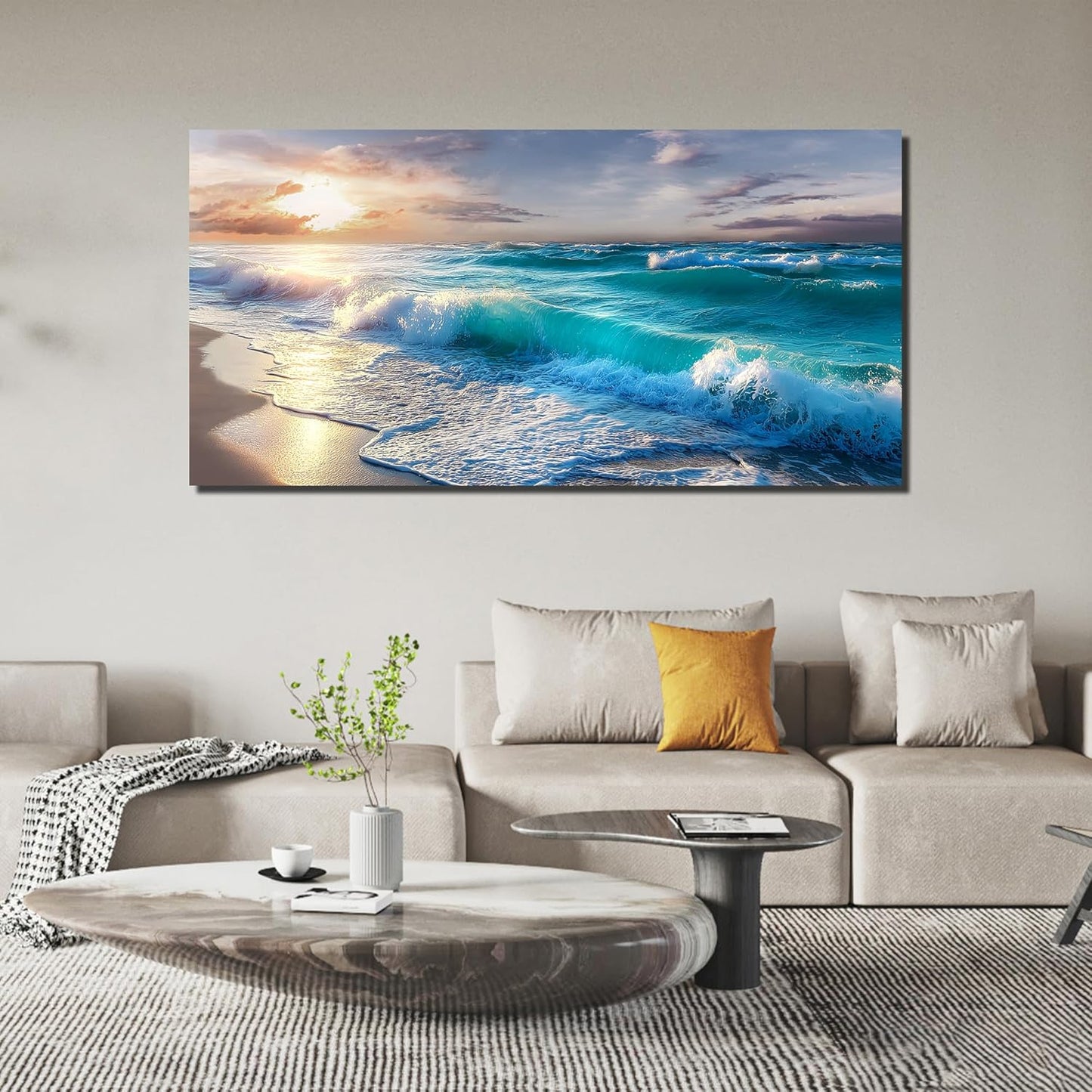 GUGIKA Ocean Wall Art for Living Room, Blue Wave and Large Coastal Beach Canvas Wall-Decor for