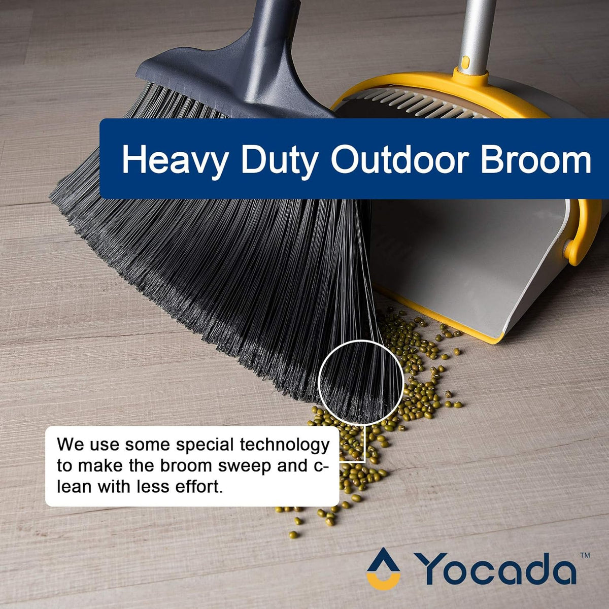 Yocada Heavy-Duty Broom Outdoor Commercial for Courtyard Garage Lobby Mall Market Floor Home