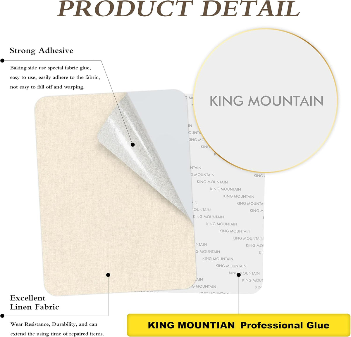 KING MOUNTAIN Fine Linen Fabric Patches, Self-Adhesive, 8x11 inch, 2 PCS, Multi Color, For Linen