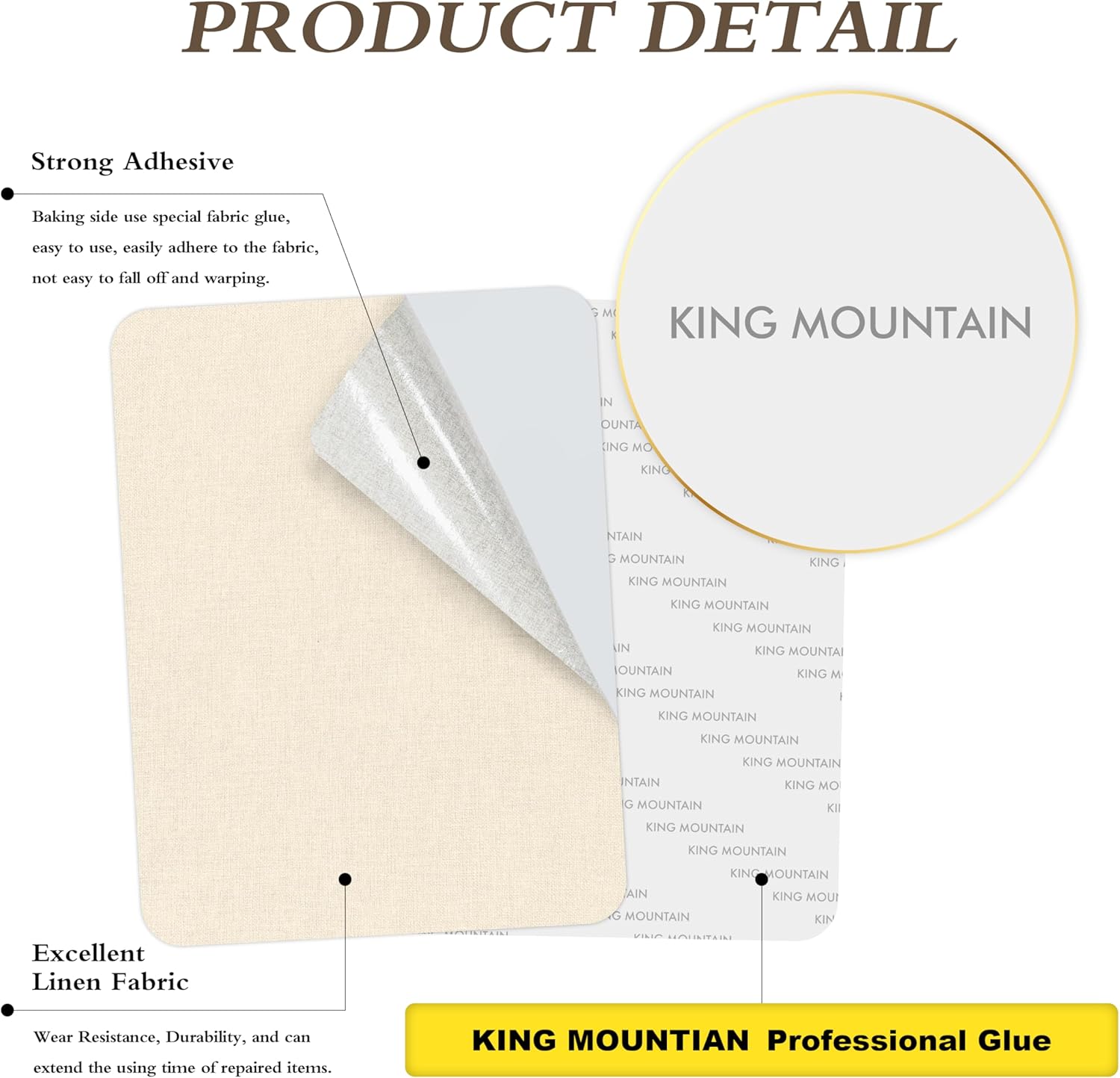 KING MOUNTAIN Fine Linen Fabric Patches, Self-Adhesive, 8x11 inch, 2 PCS, Multi Color, For Linen