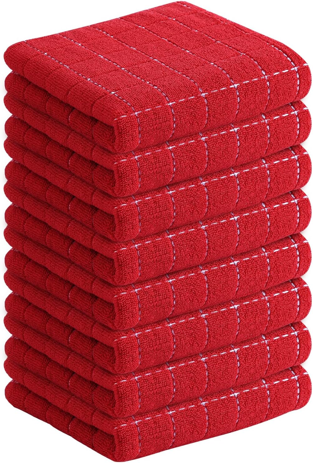 Homaxy 100% Cotton Terry Kitchen Towels(Red, 13 x 28 inches), Checkered Designed, Soft and Super