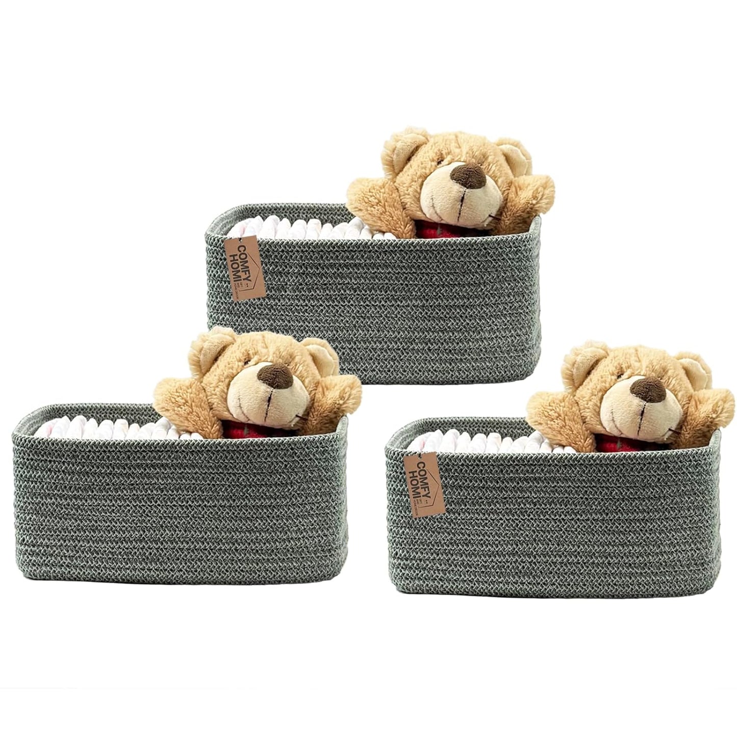 COMFY-HOMI 11.5"x7.5"x4.7" Storage Baskets for Organizing | Cotton Rope Woven Basket | Toy Storage