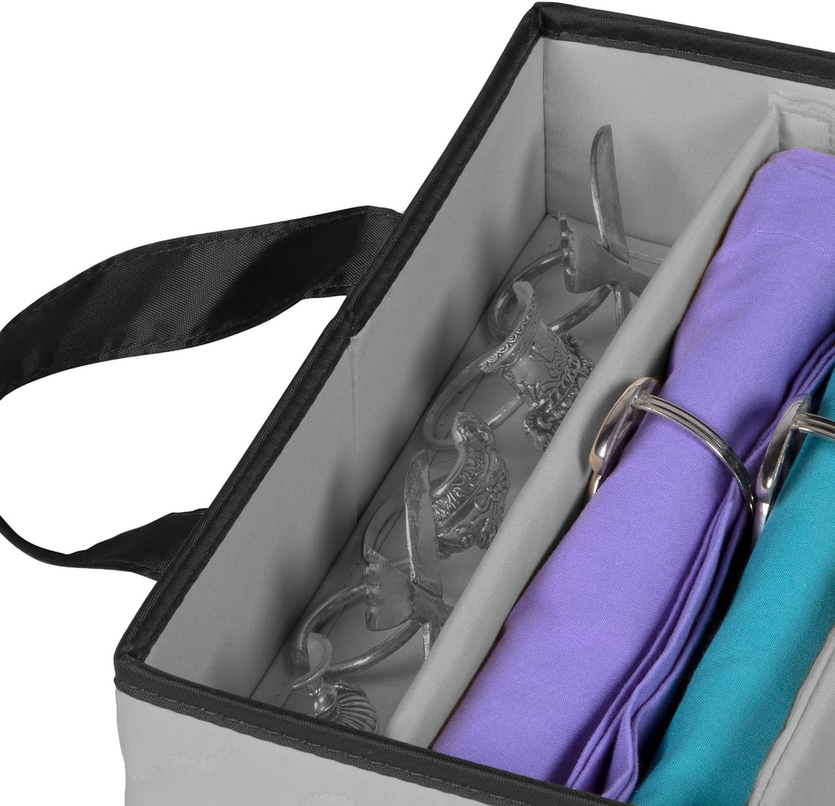 Flatware Storage Case - Durable 5 Compartment Silverware Storage Container Box with Removable Lid