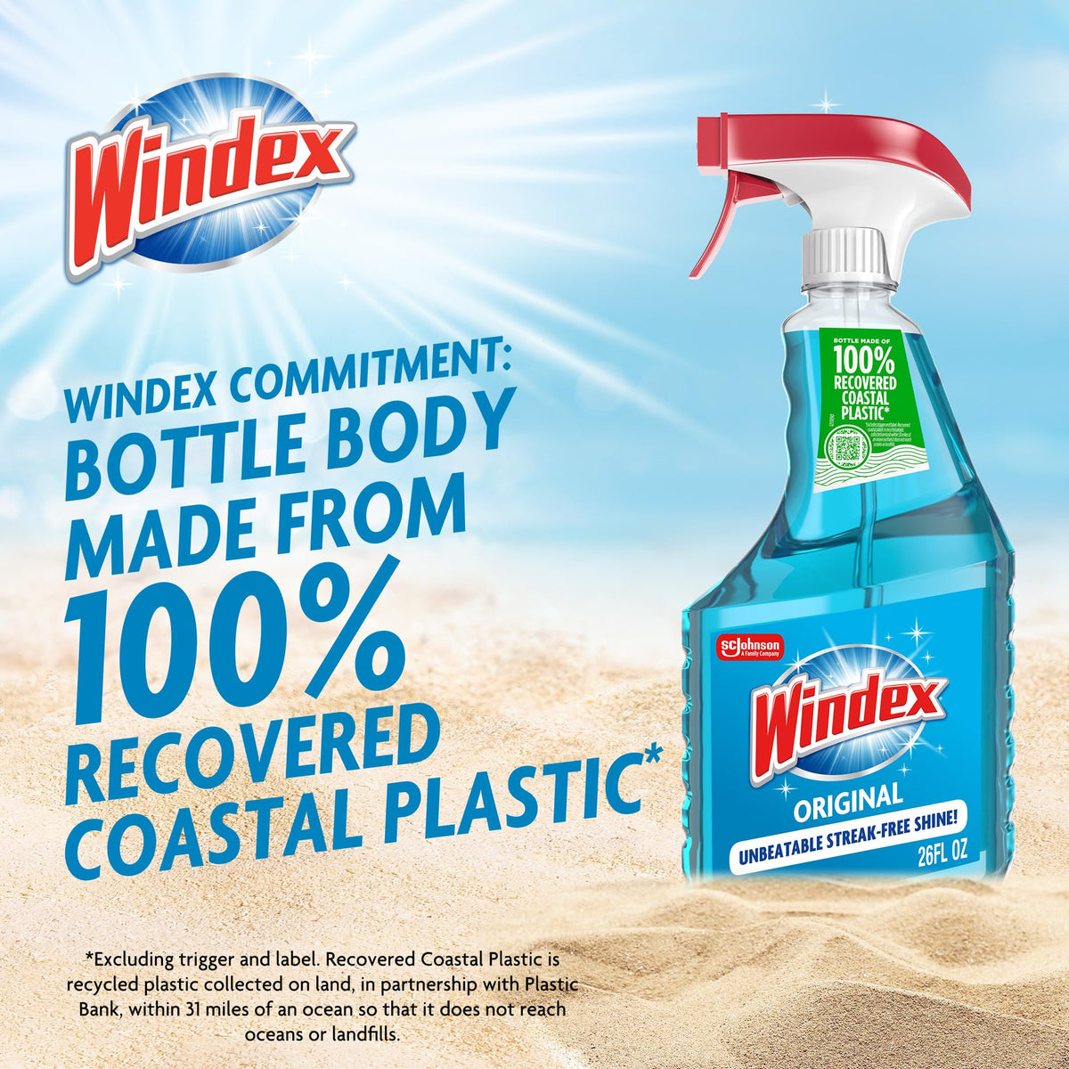 Windex Glass and Window Cleaner Spray Bottle, Bottle Made from 100% Recycled Plastic, Surface