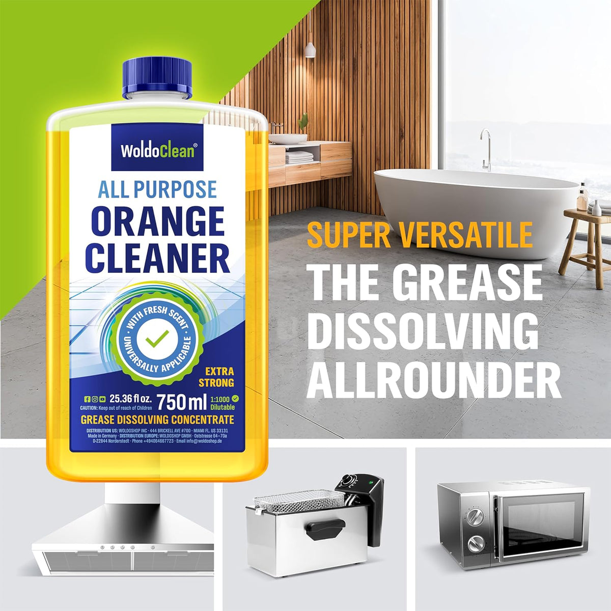 WoldoClean Orange Oil Cleaner Concentrated 25.36 fl oz (1 : 1000) - makes up to 200 Gallons