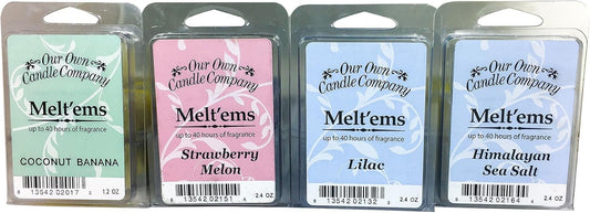 Our Own Candle Company Premium Wax Melt, Coconut Banana, Himalayan Sea Salt, Lilac, and Strawberry