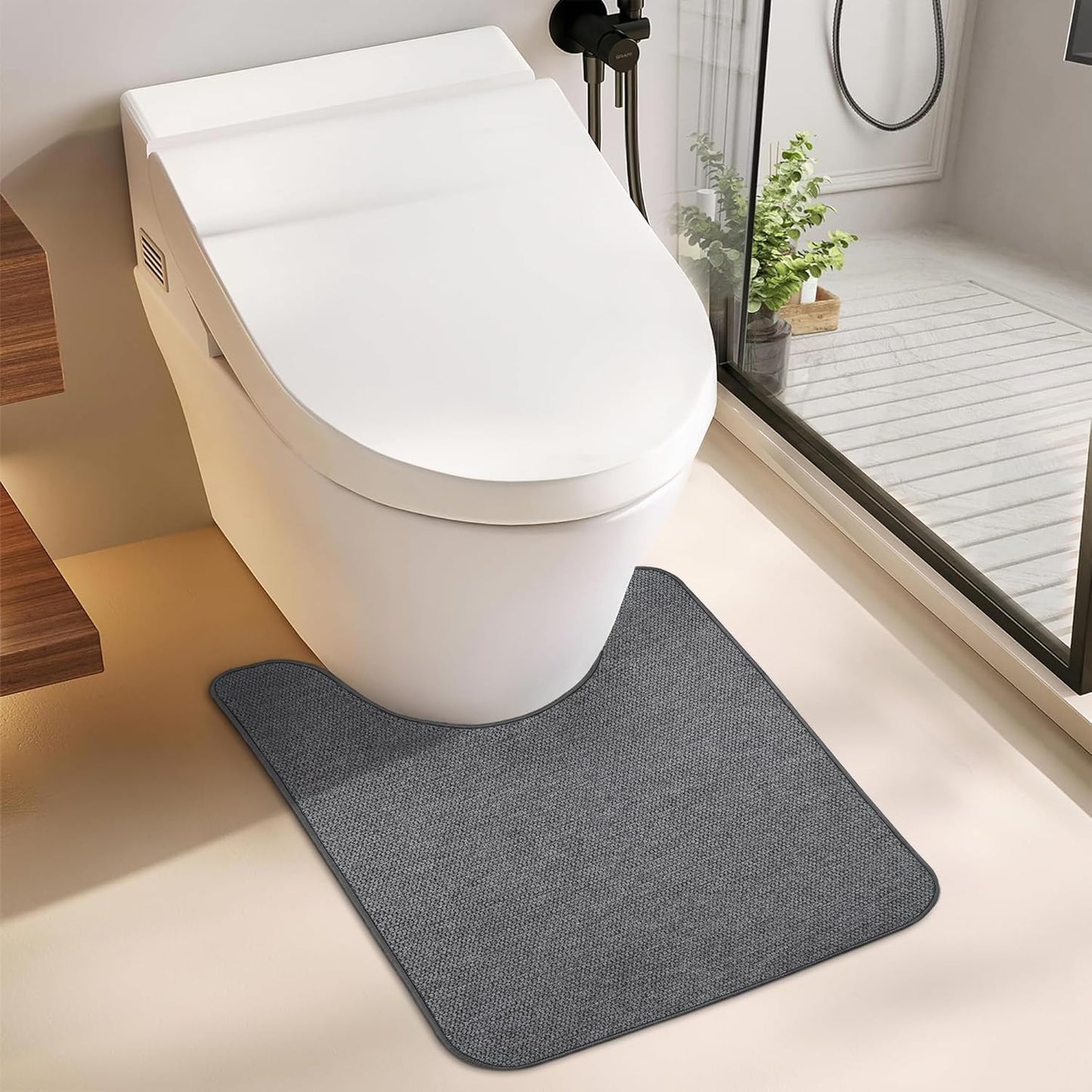 Toilet Rugs U Shaped Bathroom Rug,Machine Washable Non Slip Quick Dry Super Absorbent Ultra Thin