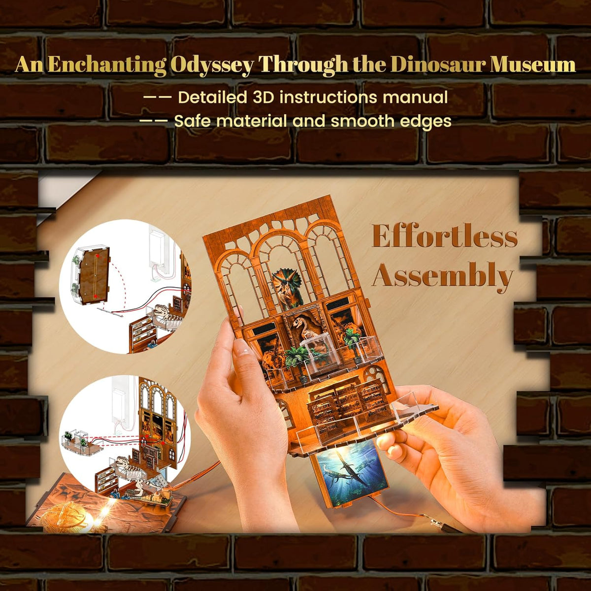 Book Nook Kit - DIY Miniature Museum Dollhouse & Tiny House 3D Wooden Puzzle, Creative Bookshelf