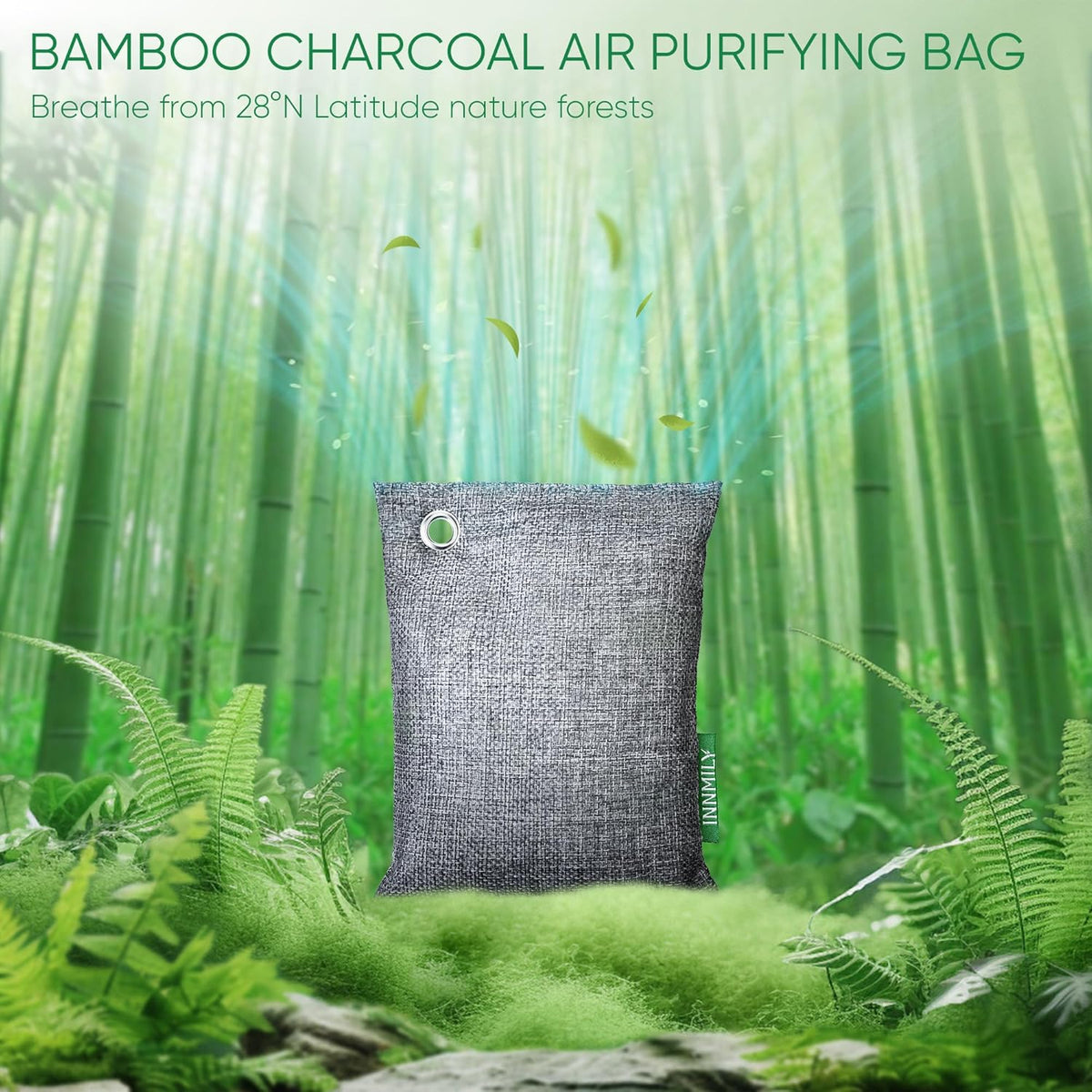 Activated Charcoal Odor Absorber,Large 4x200g w Hooks Nature Odor Eliminator for Strong Odor,Bamboo