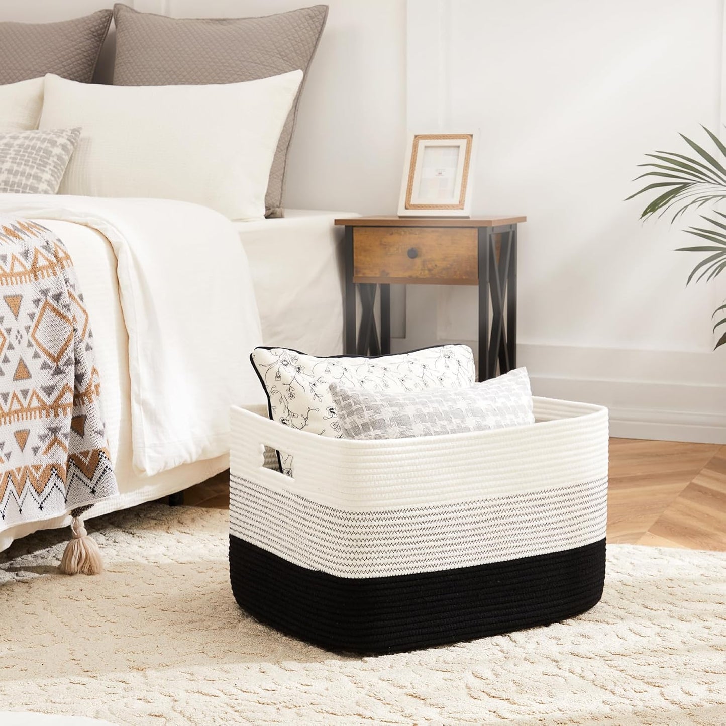 Blanket Basket,Rectangle Woven Baskets for Storage,100L Laundry Basket for Decorative Nursery