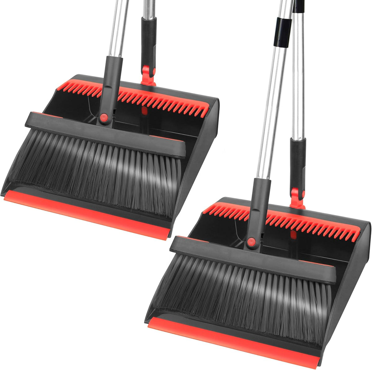 PHYEX 2-Pack Broom and Dustpan Combo Set, with 48" Adjustable Long Stainless Handles, Stand Up