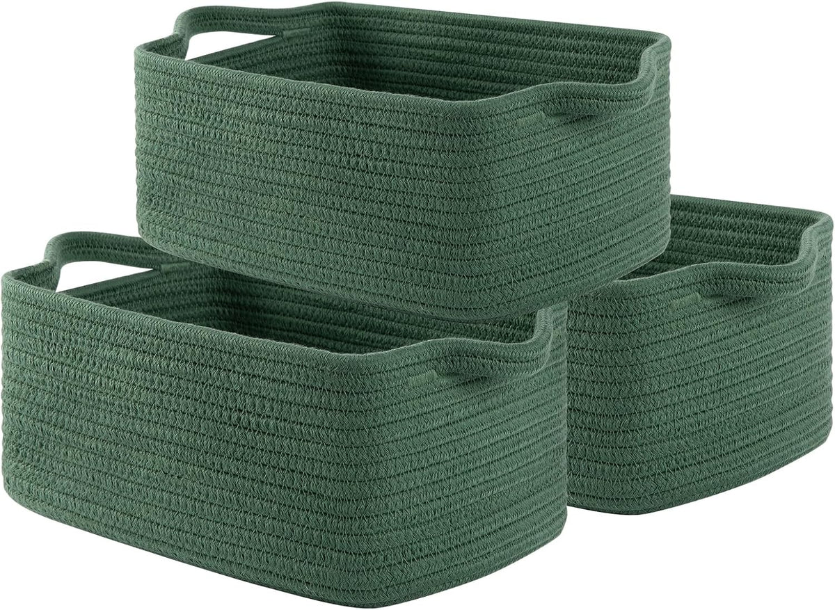 OIAHOMY Cotton Rope Woven Baskets for Storage, Nursery Rectangle Storage Basket with Handles for