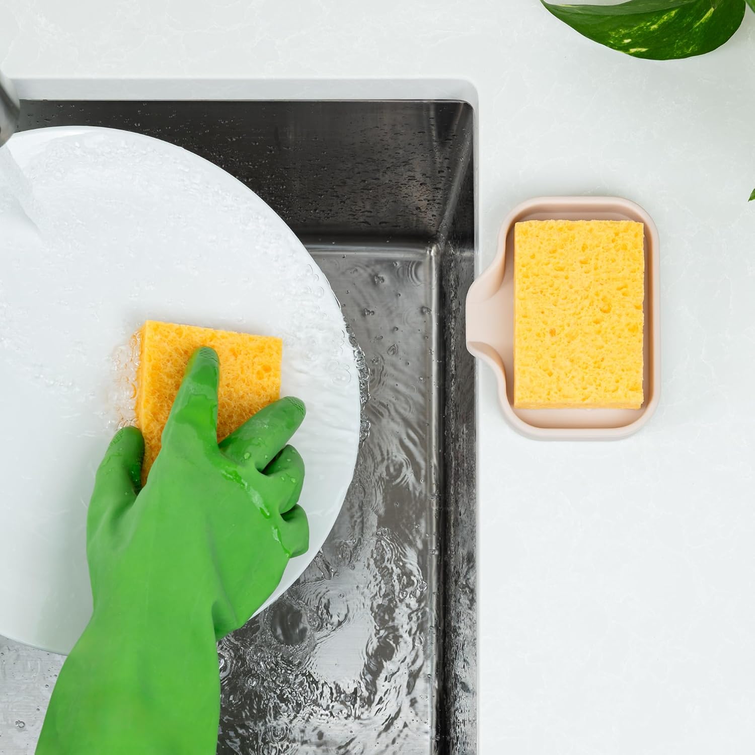 Zulay Kitchen Small Silicone Sponge Holder (4.9x3.3”) – Space-Saving Sink Organizer Tray for