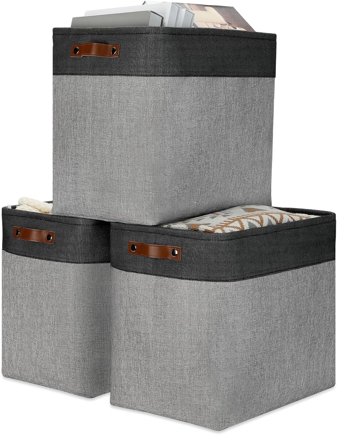 DULLEMELO Grey Storage Baskets for Organizing 3 Pack Fabric Shelf Baskets for Gifts Empty Large