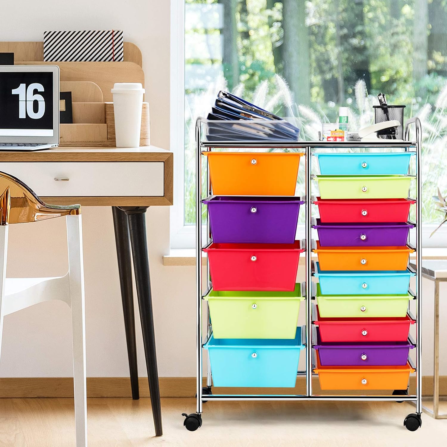 GOFLAME 15-Drawer Rolling Storage Cart, Multipurpose Movable Organizer, Utility Cart for Home