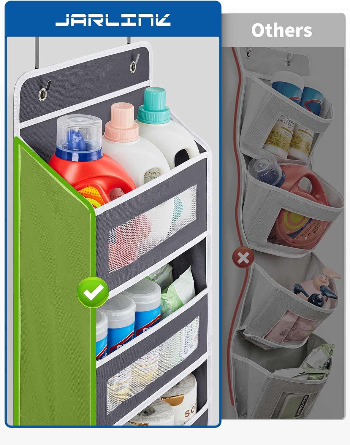 JARLINK Over The Door Organizer, 5 Shelf Door Hanging Organizer with 5 Large Pockets, 44 lbs Weight