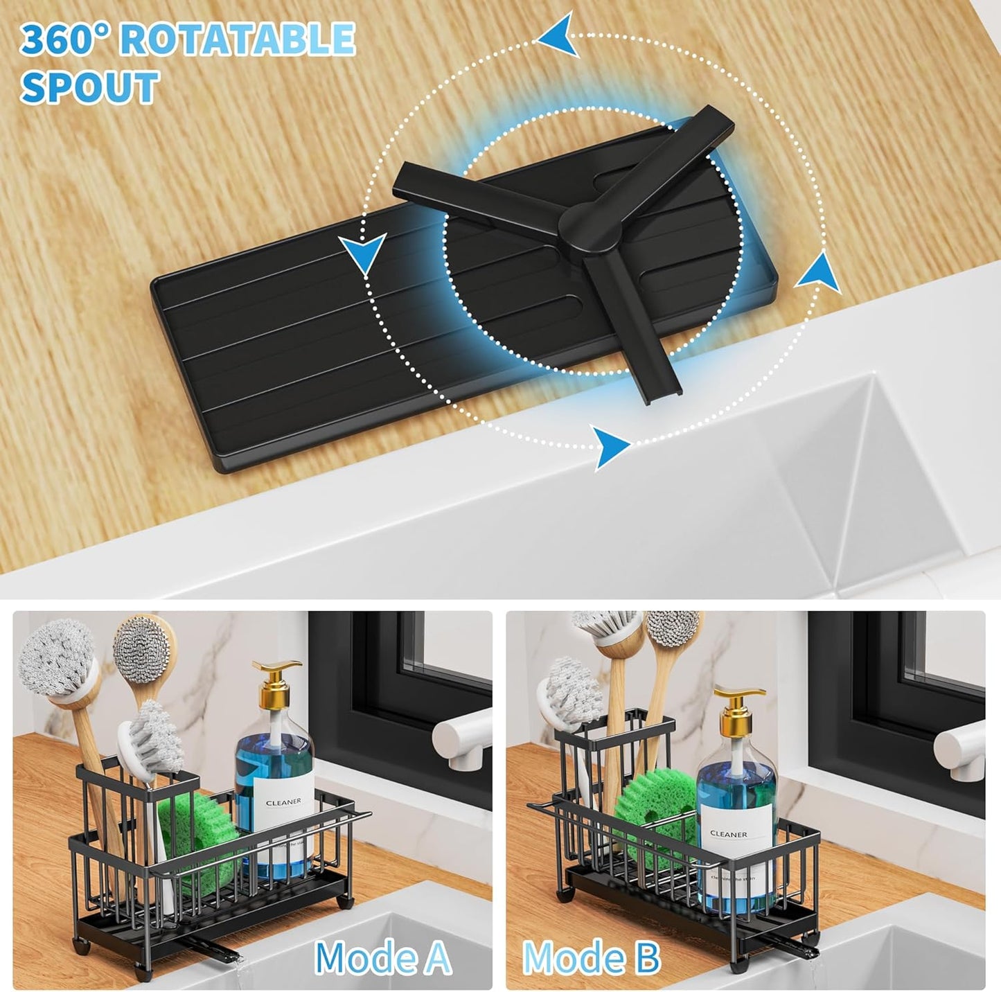 Cisily Sponge Holder for Kitchen Sink with Towel Rack, Sink Caddy with Kitchen High Brush Holder