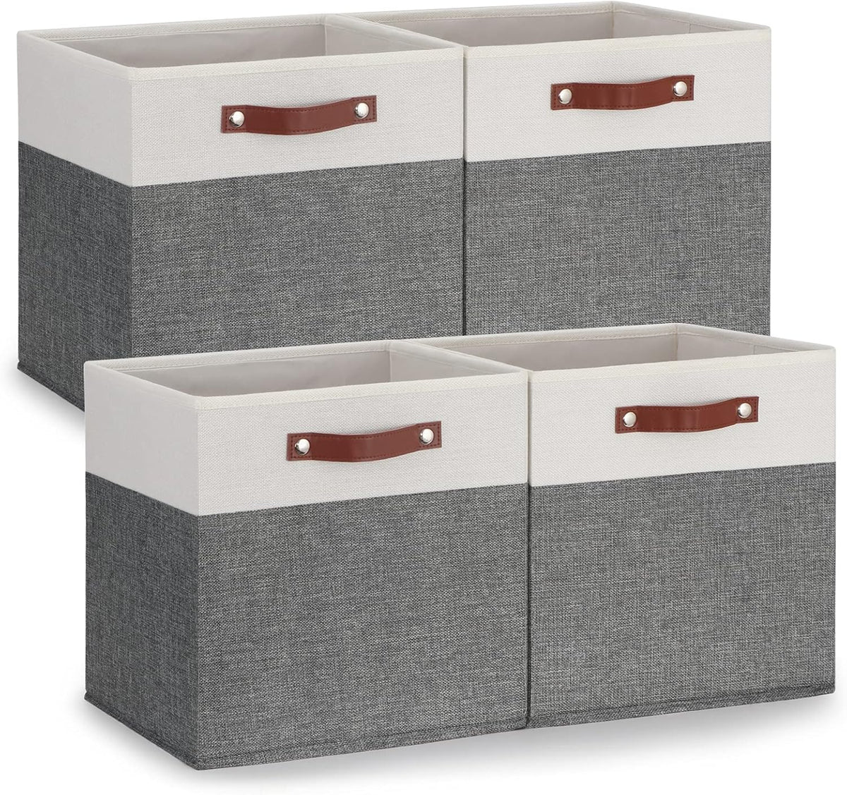 Temary 13x13 Storage Cubes 4 Pack Fabric Cube Storage Bins Large Storage Baskets with Leather