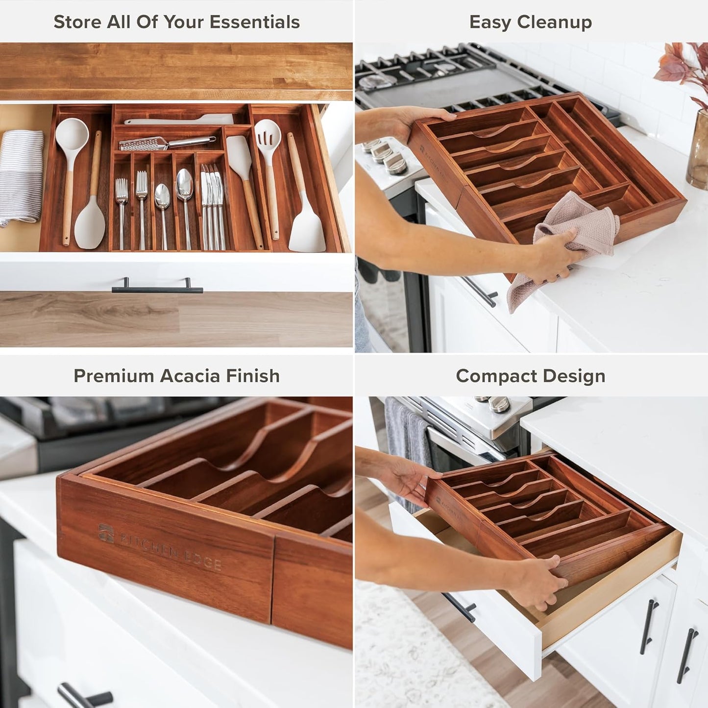 KitchenEdge Premium Silverware, Flatware and Utensil Organizer for Kitchen Drawers, Expandable 14.5