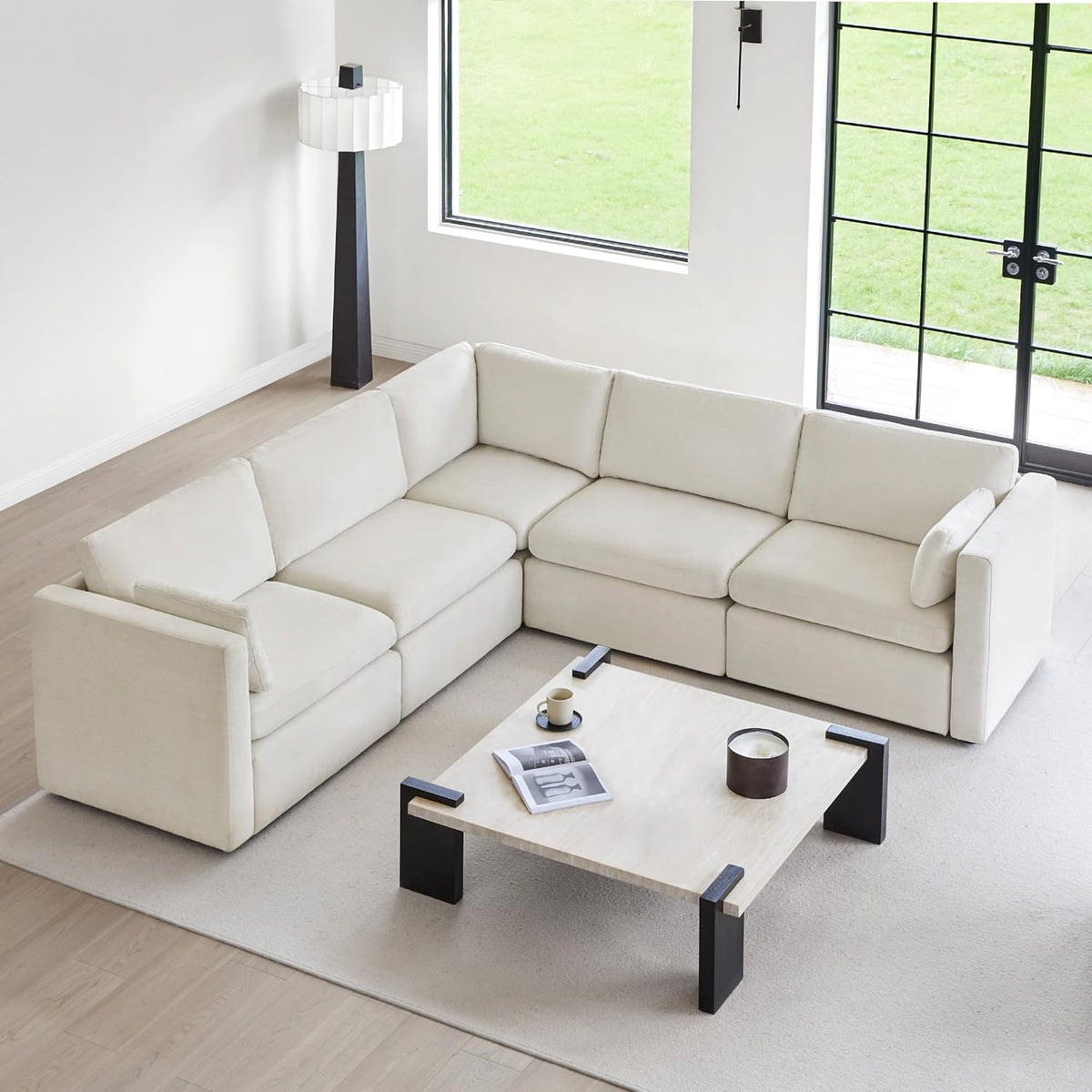 CHITA Oversized Corner Modular Sectional Fabric Sofa Set, FSC Certified Extra Large 5 seat V Shaped