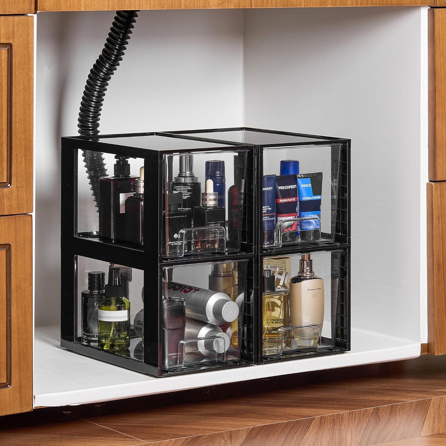 Vtopmart 4 Pack Large Stackable Storage Drawers,Black,Easily Assemble Acrylic Bathroom Closet