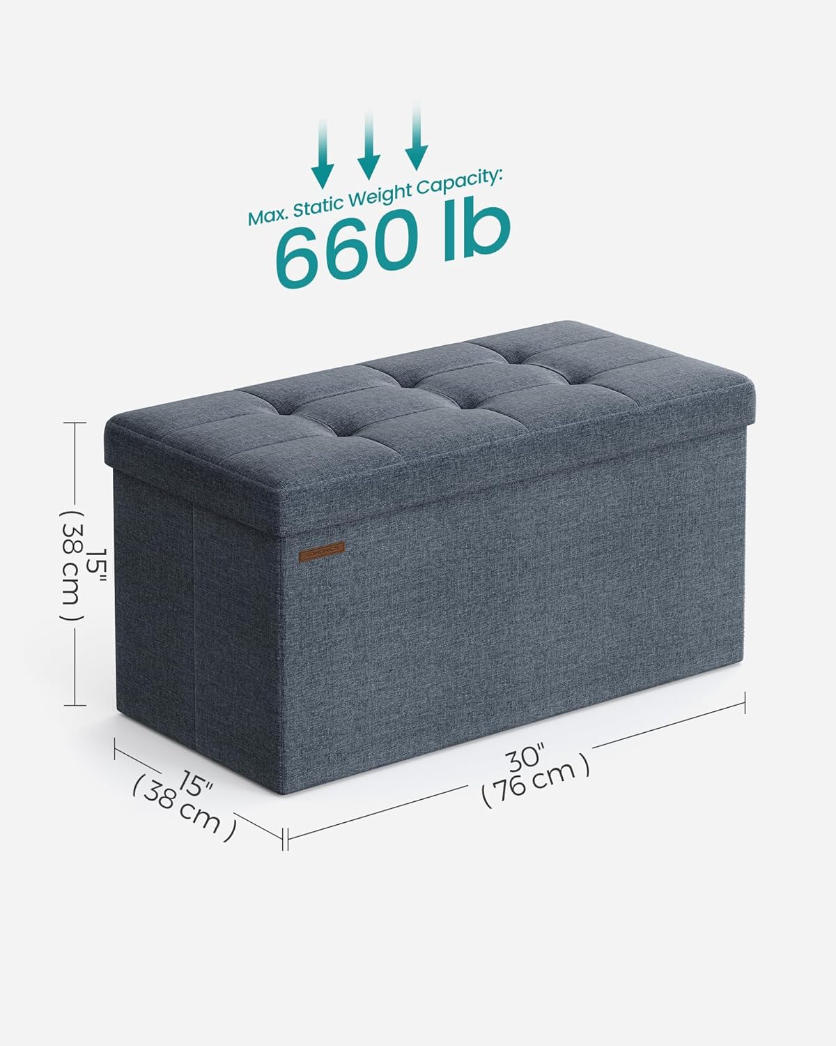 SONGMICS Mazie Collection - 30 Inches Folding Storage Ottoman Bench, Ottoman Foot Rest, End of Bed