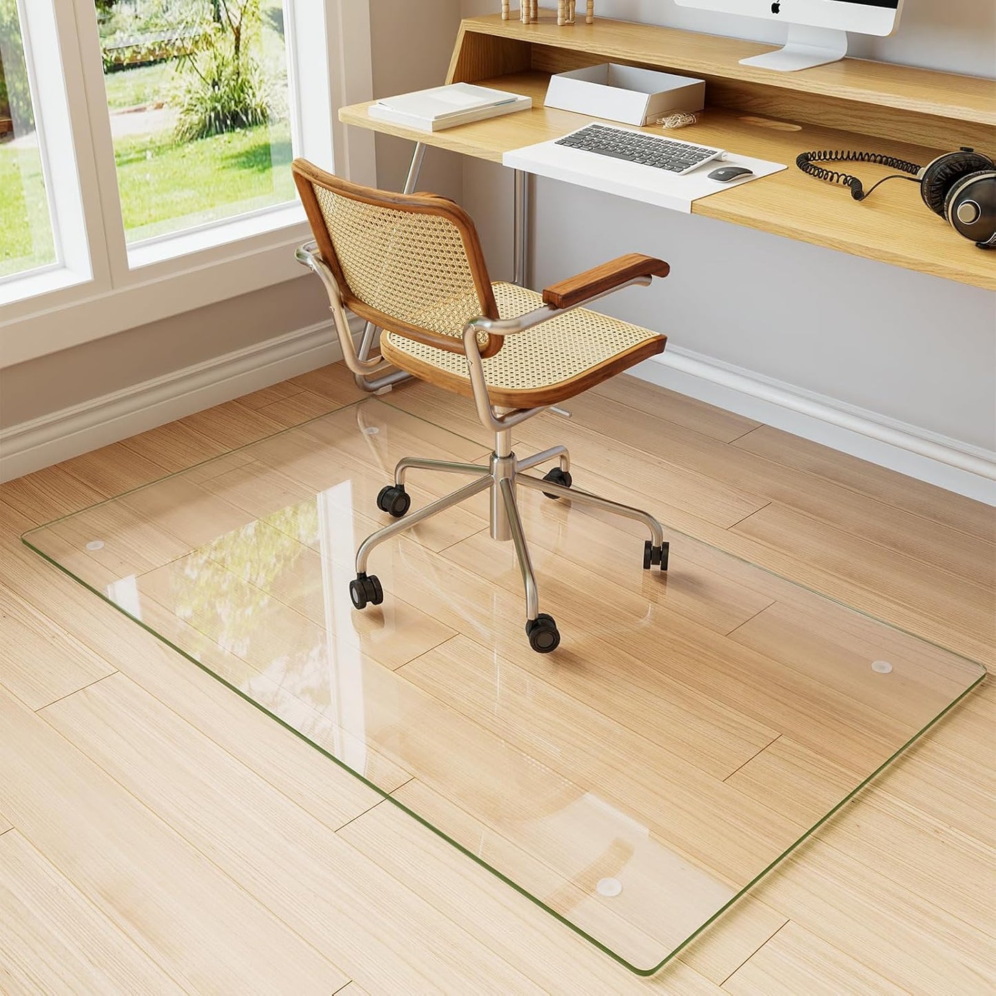 Koonmi Tempered Glass Chair Mat for Hardwood Floors & Carpets, 30" x 55“ Transparent Heavy Duty