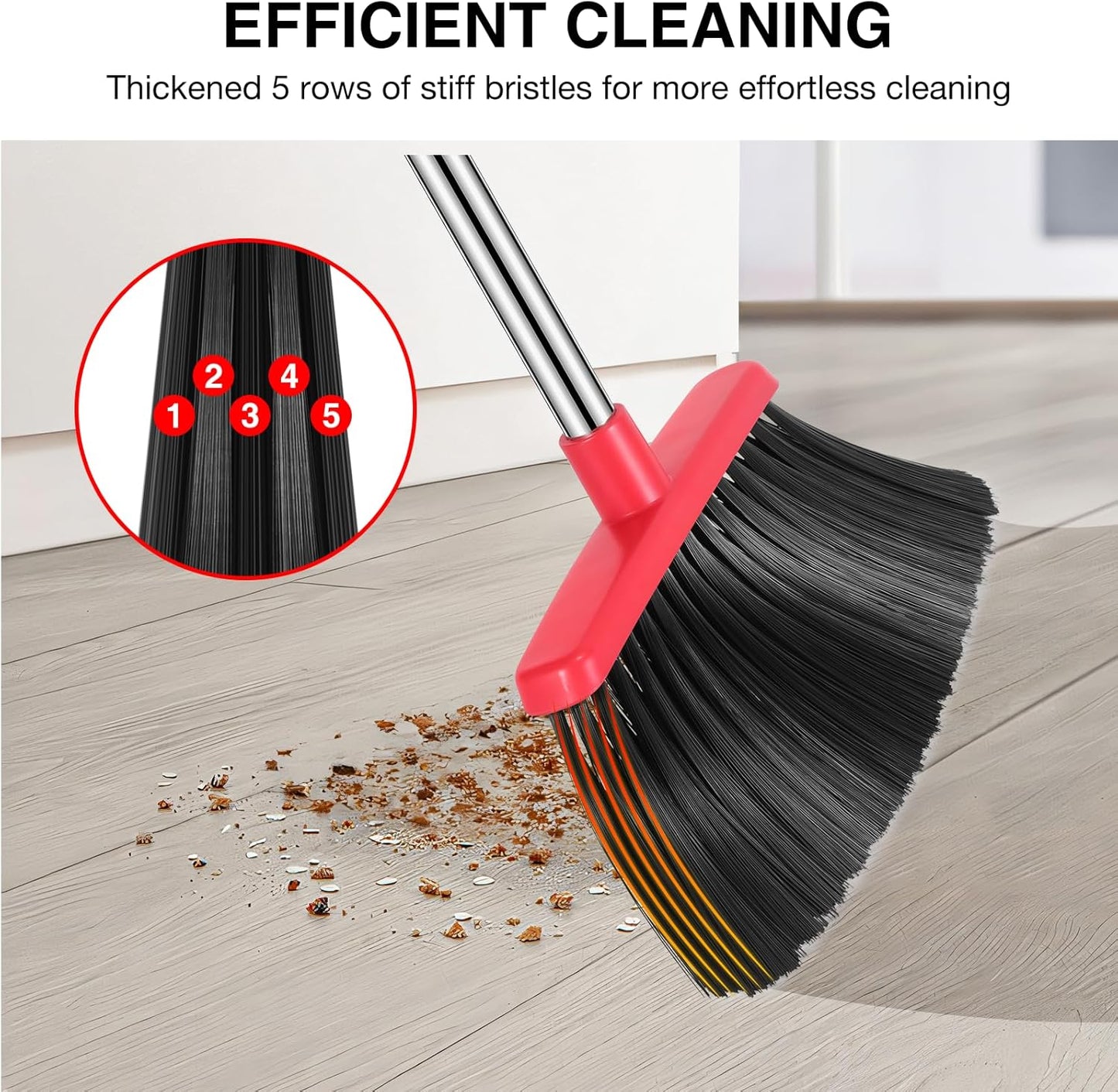 NACENA Broom and Dustpan Set, 52-in Long Adjustable Handle Broom Dustpan Combo with Dustpan Teeth