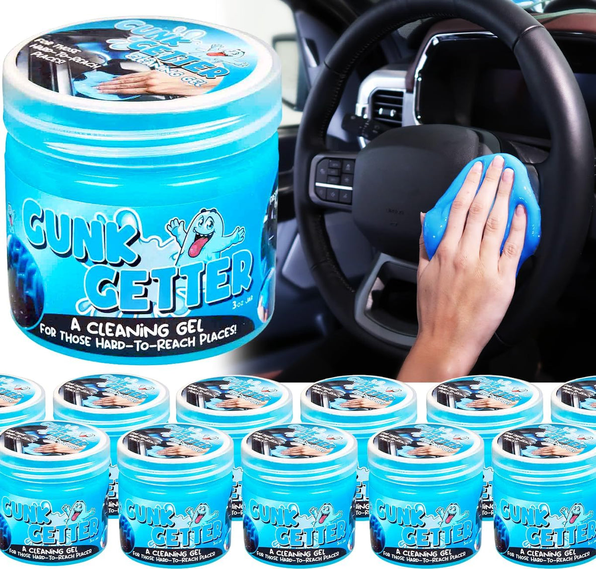 Gunk Getter 12 Pack Cleaning Gel for Those Hard to Reach Places, Automotive Cup Holder Electronic