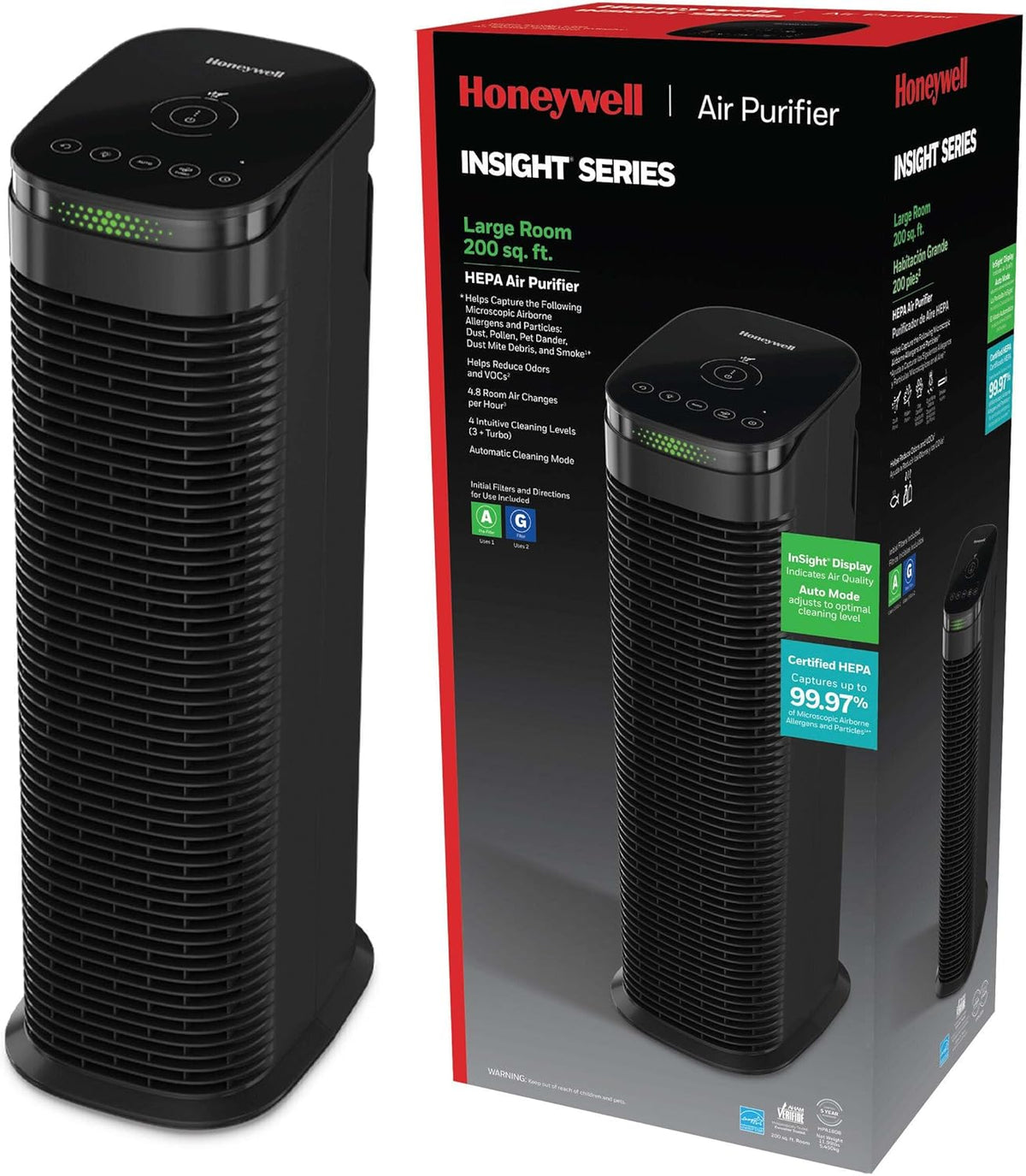 Honeywell HEPA Air Purifier for Home, 990 Ft² Rooms in 1 hour, Auto Mode, Air Quality Indicator