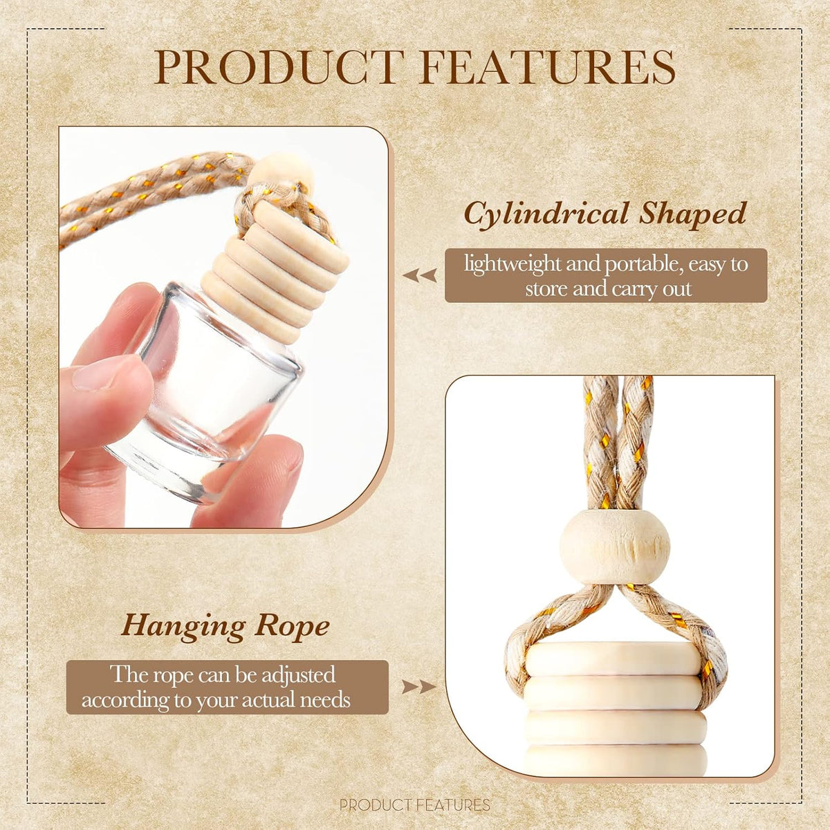 BBTO 50 Pcs Hanging Car Air Freshener Car Diffuser Bottles Empty Glass Perfume Bottle Freshener