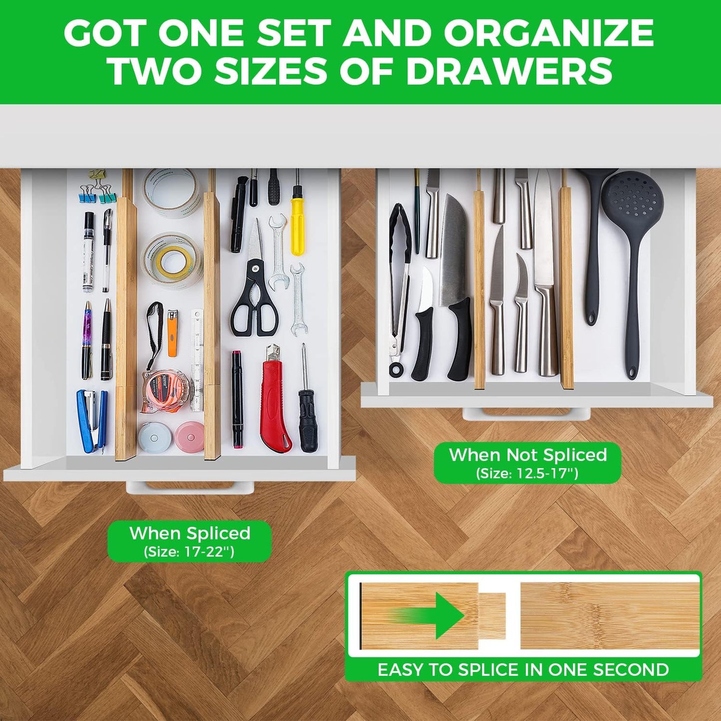 Bamboo Drawer Dividers Organizer with Inserts, Expandable from 12.5-21.7", Adjustable Drawer