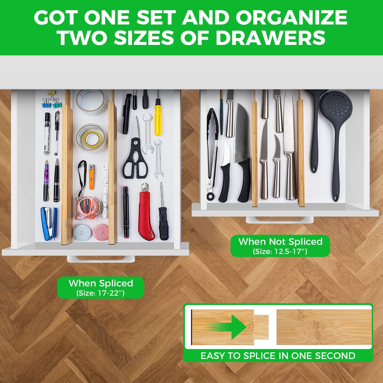 Bamboo Drawer Dividers Organizer with Inserts, Expandable from 12.5-21.7", Adjustable Drawer