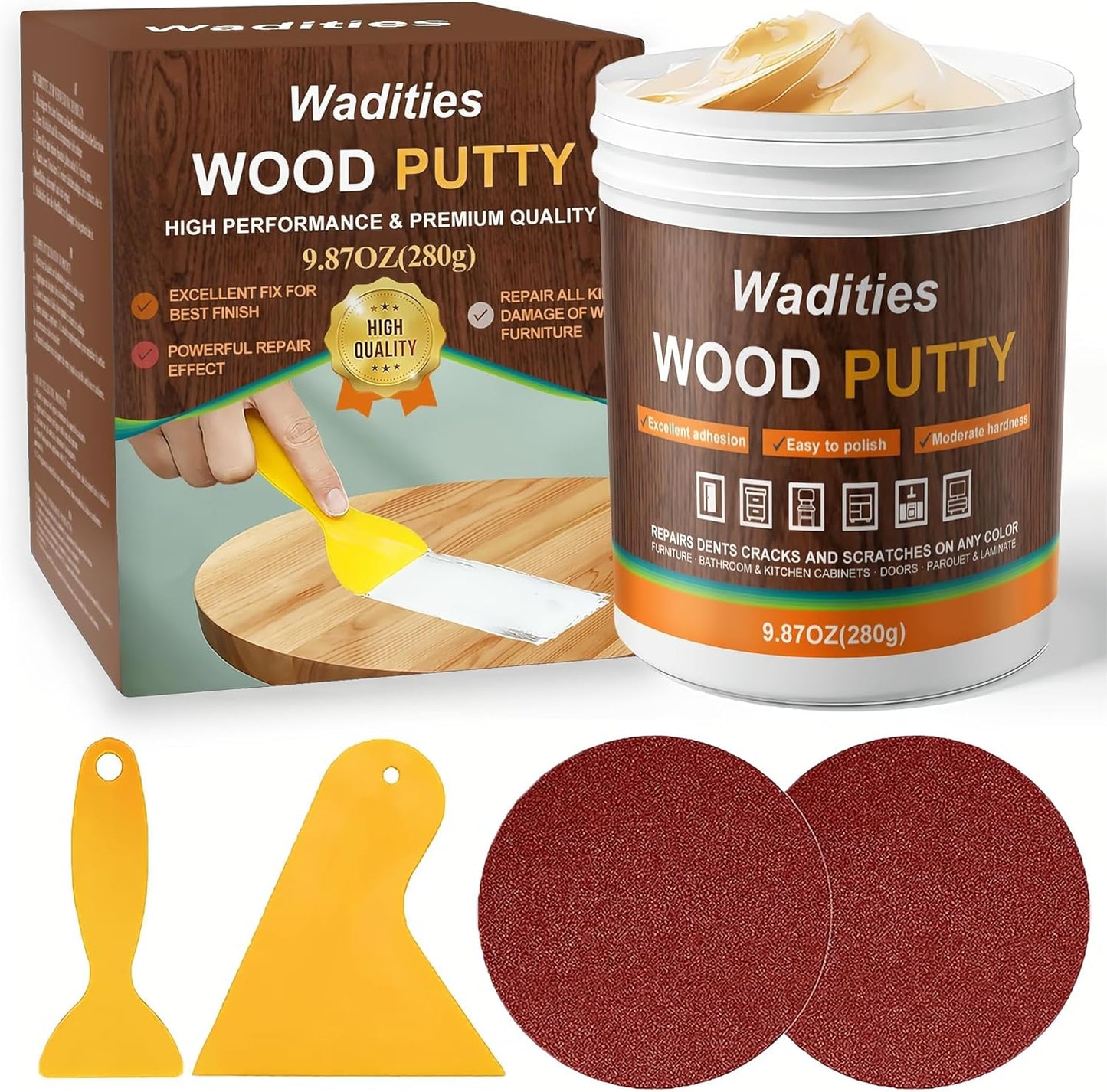 Natual Wood Filler, Natual Wood Putty, Paintable Stainable Wood Repair Putty, 9.87 Ounce Wood